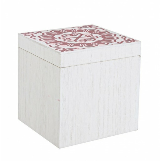 Set 4 cutii lemn alb rosu Barcelona 16x16x16 cm
