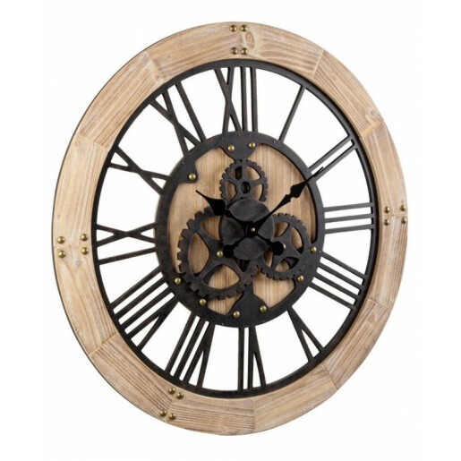 Ceas perete lemn metal otel maro Ticking Ø80x5h