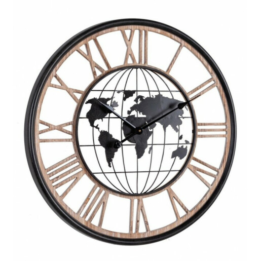 Ceas perete lemn natur otel negru Ticking 70x5 cm