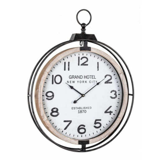 Ceas perete lemn cu rama metal negru natur Ticking 62x7x79 cm
