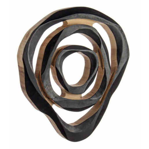 Decoratiune de perete din lemn negru si natur Lenwood Ø 50 - 55 cm x 5 cm