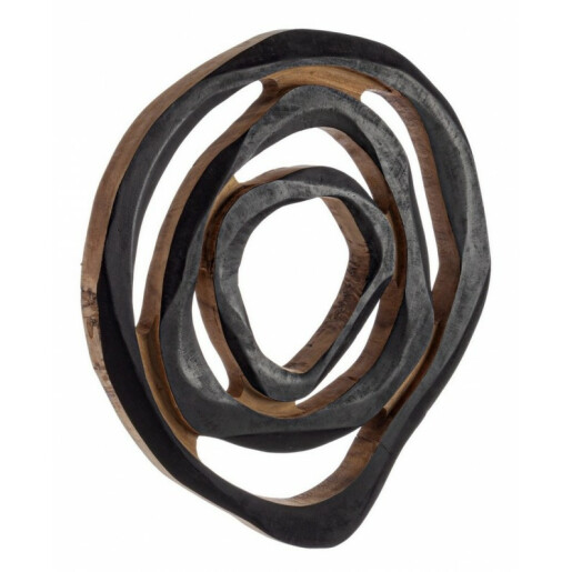 Decoratiune de perete din lemn negru si natur Lenwood Ø 70  - 75 cm x 5 cm