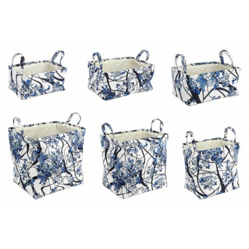 Set 6 cosuri dreptunghiulare depozitare din textil alb albastru 45 cm x 35 cm x 45 h