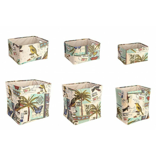 Set 6 cosuri depozitare dreptunghiulare din textil multicolor Botanic 45 cm x 38 cm x 45 h