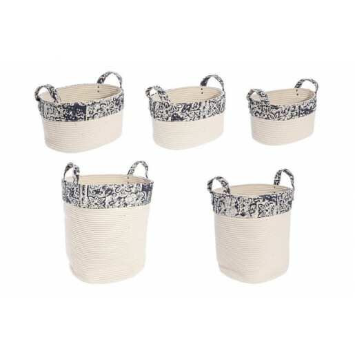 Set 5 cosuri depozitare din poliester crem si bumbac albastru ø 40 cm x 50 h