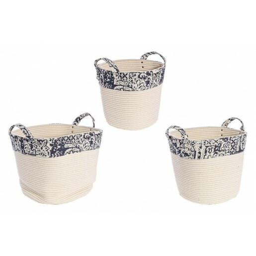 Set 3 cosuri depozitare din textil crem albastru Veronica Ø 40 cm x 35 h