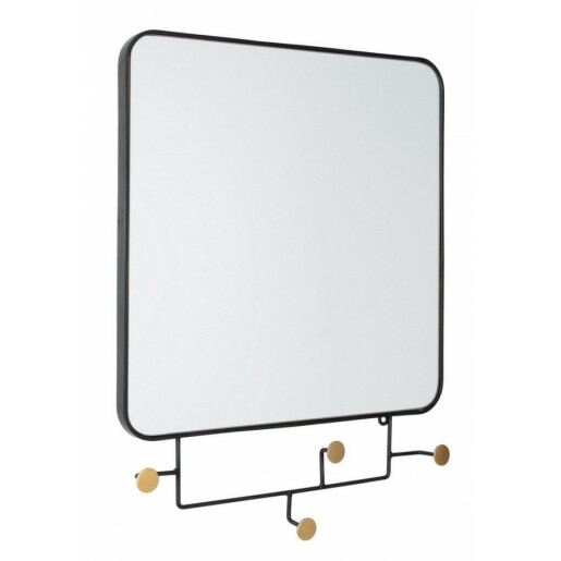 Oglinda de perete cu rama metal negru si 4 agatatori Korbit 65.5x5x51 cm