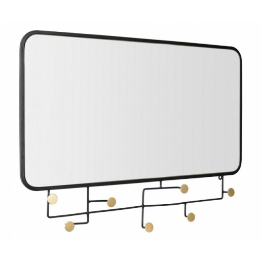 Oglinda de perete cu rama metal negru si 7 cuiere Korbit 82x5x62.5 cm
