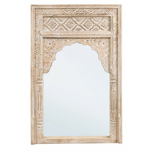 Oglinda decorativa perete lemn natur cu patina alba Nawal 80x6x120 cm