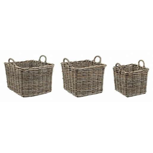 Set 3 cosuri depozitare rattan maro Narra 31x31x28 cm, 38x38x31 cm, 48x48x35 cm