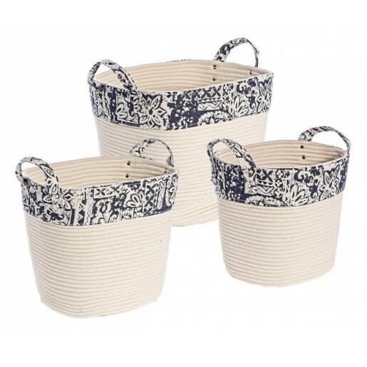 Set 3 cosuri depozitare din textil crem albastru Veronica Ø 40 cm x 35 h