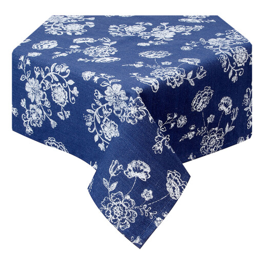 Fata de masa bumbac albastru alb Flowers 150x250 cm