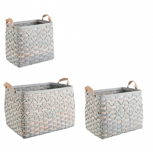Set 3 cosuri dreptunghiulare depozitare din lemn gri Lisette 56 cm x 42 cm x 41 h