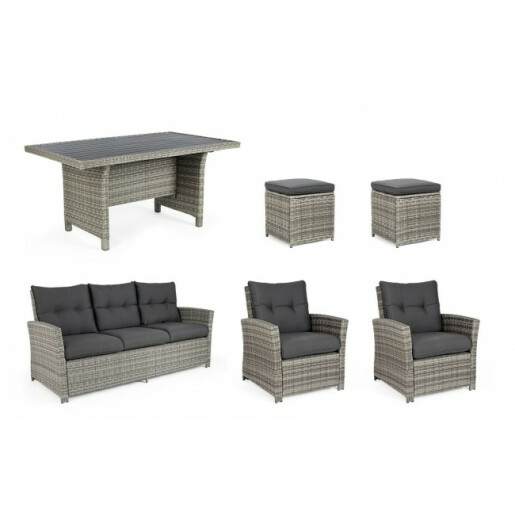 Mobilier gradina 6 piese rattan artificial gri Ariel 186.5x76x89 cm