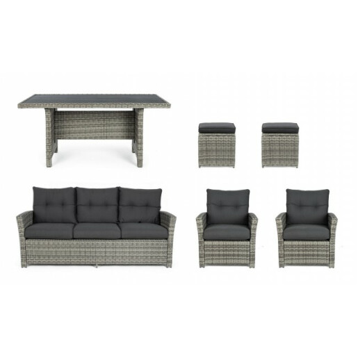 Mobilier gradina 6 piese rattan artificial gri Ariel 186.5x76x89 cm