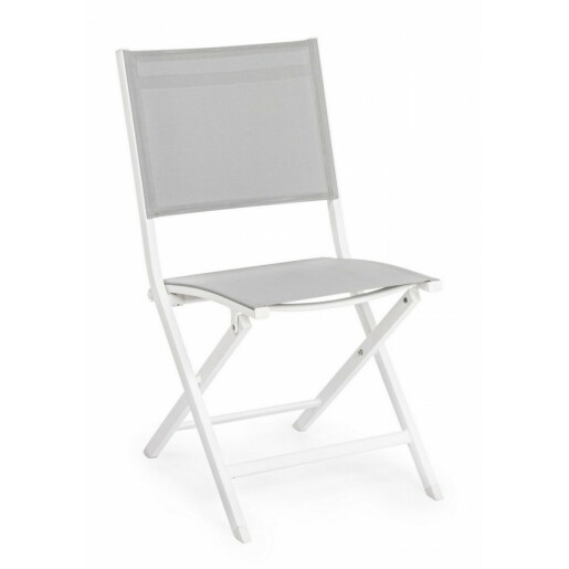 Scaun pliabil cu spatar din fier alb cu sezut gri Elin 47 cm x 57  cm x 88 h 