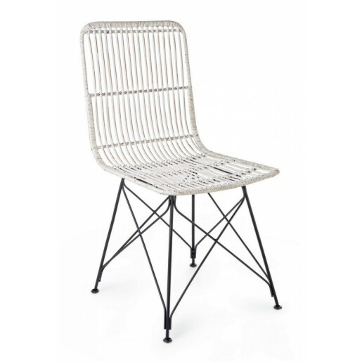 Scaun cu spatar din rattan alb negru Lucila 45 cm x 55 cm x 85 h x 45 h