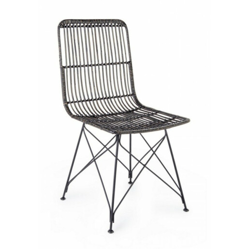 Scaun cu spatar din rattan negru Lucila 45 cm x 55 cm x 85 h x 45 h