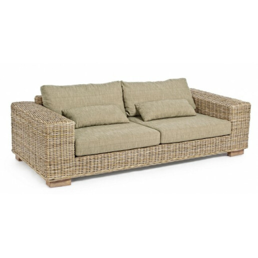 Canapea 4 locuri din rattan natur cu perne bej Leandro 220 cm x 97 cm x 72 h x 39 h1 x 56 h2 x 60 h3