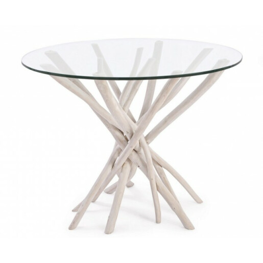 Masa lemn alb sticla Sahel 110x110x76 cm