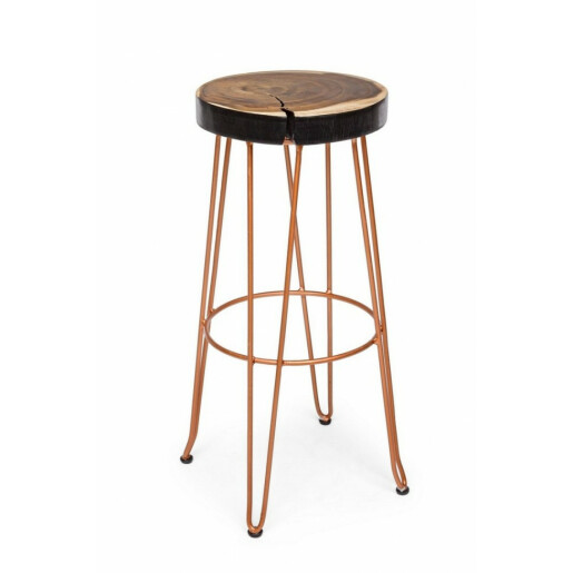 Scaun bar fier cupru lemn maro Rakel 33x44x74 cm