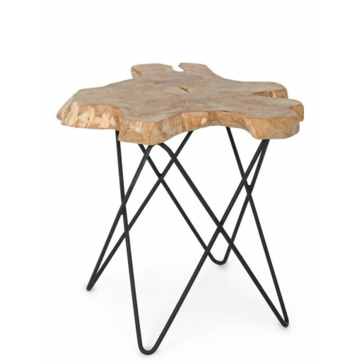 Masuta cafea picior fier alb si blat lemn Savanna 50 cm x 50 cm x 50 h