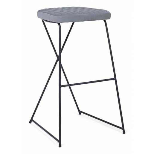Scaun de bar picioare fier negru cu sezut catifea gri Kinsley 40 cm x 46 cm x 76 h x 76 h1