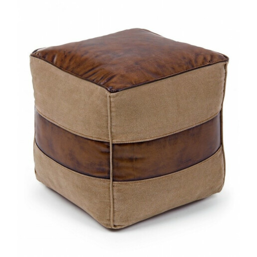 Taburet bumbac piele maro Charleston 40x40x40 cm