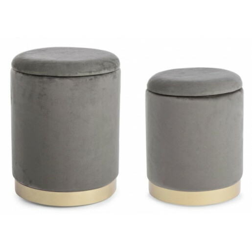 Set 2 tabureti velur gri Polina 31.5x38 cm; 36x45 cm