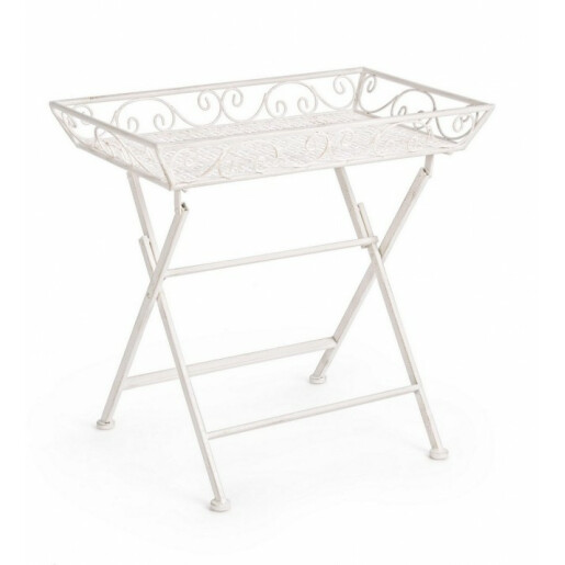 Masa fier forjat pliabila alb patinat 63x40x60 cm
