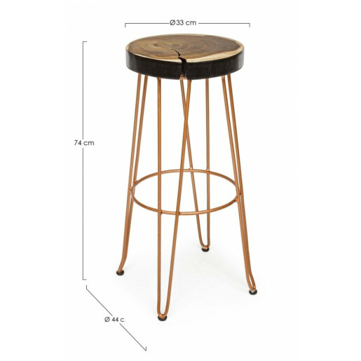 Scaun bar fier cupru lemn maro Rakel 33x44x74 cm