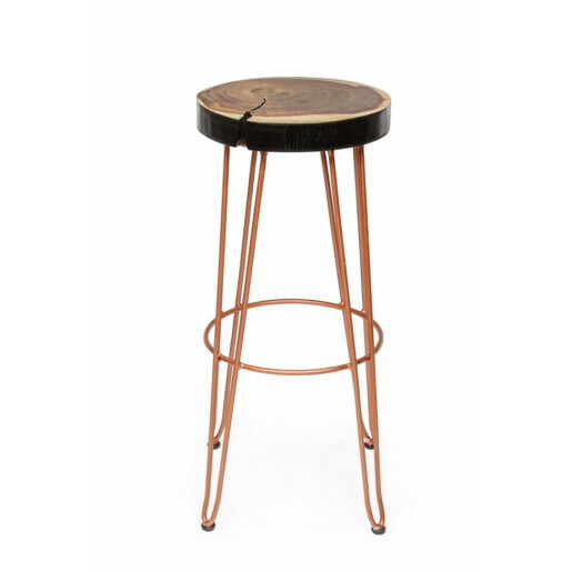 Scaun bar fier cupru lemn maro Rakel 33x44x74 cm
