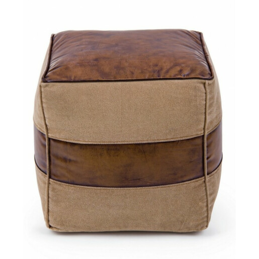 Taburet bumbac piele maro Charleston 40x40x40 cm
