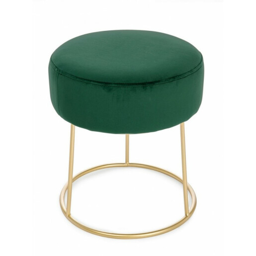 Taburet tapiterie velur verde cadru fier auriu Clarissa Ø 35 cm x 40 h