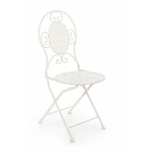 Scaun fier forjat alb patinat pliabil Emily 40 cm x 40 cm x 94h