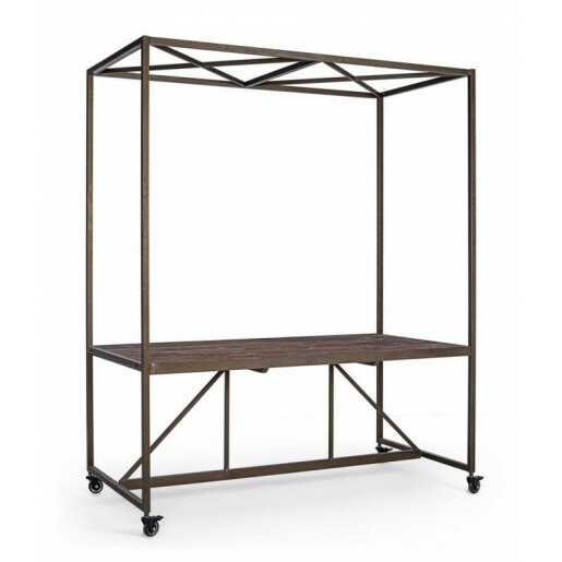 Masa cu cadru din fier maro si blat din lemn 180 cm x 90.5  cm x 220 h