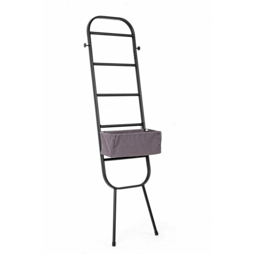 Scara decorativa fier negru cu cos depozitare textil 46 cm x 19 cm x 155 h