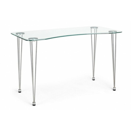 Birou Rondo blat sticla transparenta picioare crom 120x60x74 cm