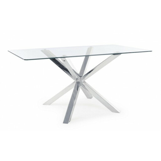 Masa cu picioare inox si blat sticla May 160 cm x 90 cm x 76 h