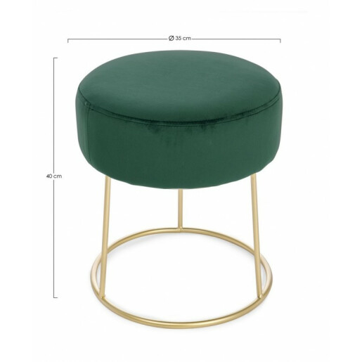Taburet tapiterie velur verde cadru fier auriu Clarissa Ø 35 cm x 40 h