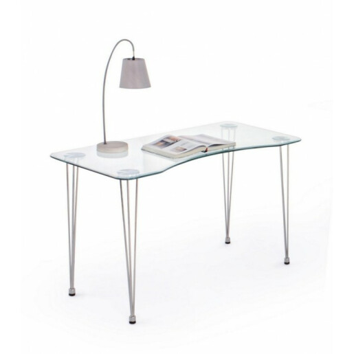 Birou Rondo blat sticla transparenta picioare crom 120x60x74 cm