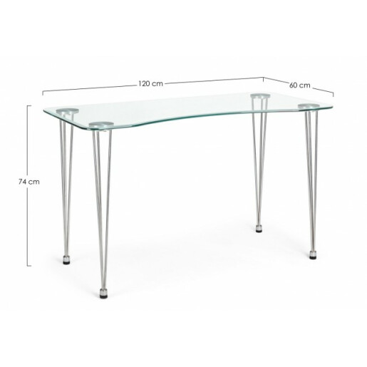 Birou Rondo blat sticla transparenta picioare crom 120x60x74 cm