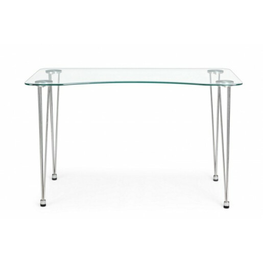 Birou Rondo blat sticla transparenta picioare crom 120x60x74 cm