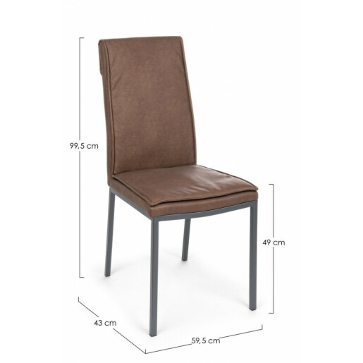 Set 4 scaune fier gri piele ecologica maro Sofie 43x59.5x99.5 cm