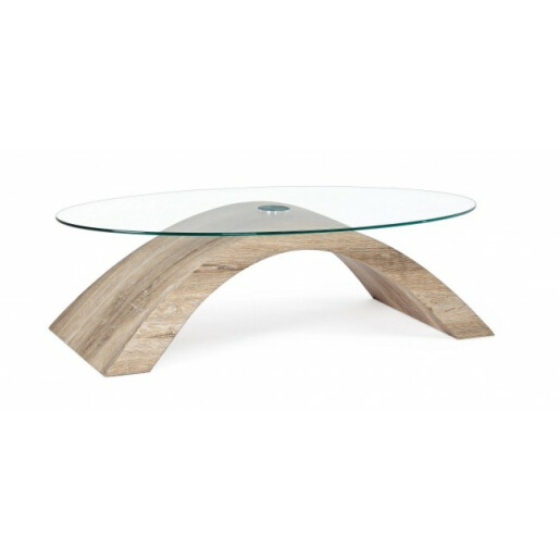 Masuta cafea picior mdf natur cu blat sticla Kenya 110 cm x 60 cm x 33 h 