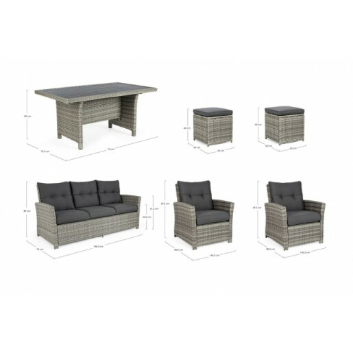 Mobilier gradina 6 piese rattan artificial gri Ariel 186.5x76x89 cm