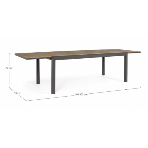 Masa extensibila gri antracit maro Elias 200/300x95x74 cm
