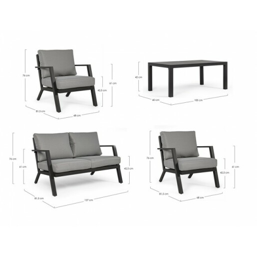 Set mobilier gradina 4 piese gri Harley 127x81.5x76 cm
