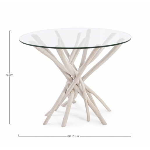 Masa lemn alb sticla Sahel 110x110x76 cm