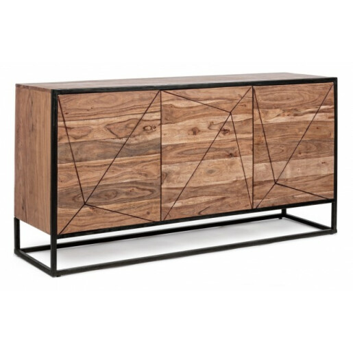 Comoda 3 usi din lemn maro si cadru din fier Egon 120 cm x 45 cm x 85 h